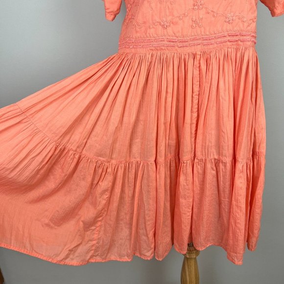 Fads Dress Medium Orange Crinkle‎ Embroidered Short Sleeve A-Line Mini Summer - Picture 5 of 10